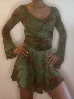 Cider Olive Green and Rust Floral Mini Dress